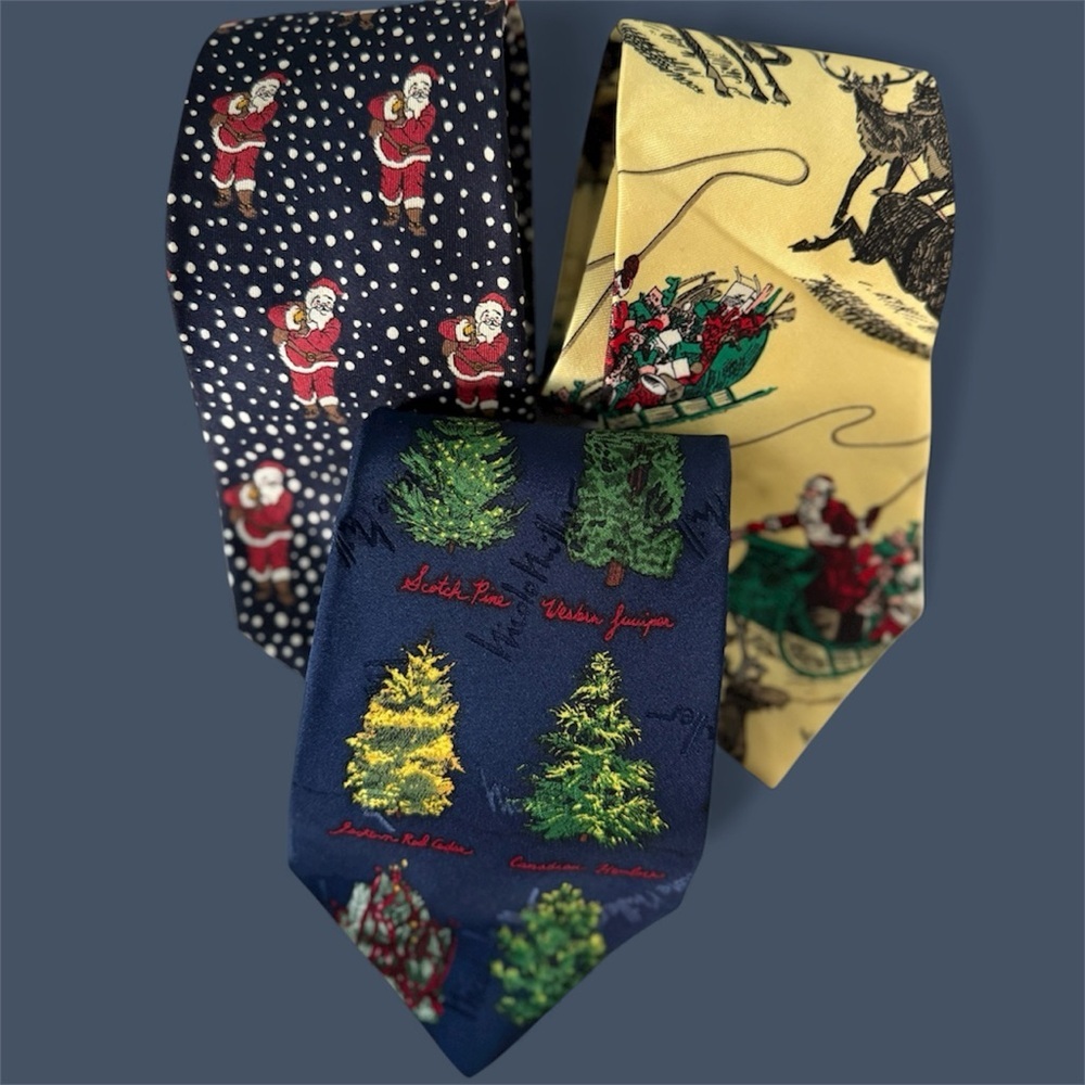 Vintage Festive Christmas Silk Ties Set of three
